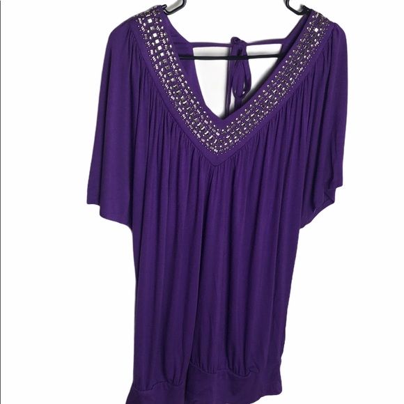 Torrid Purple VNeck Beaded Trim Top - Picture 1 of 8